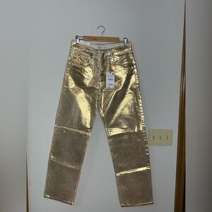 Zara Shimmering Gold Metallic Jeans